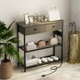 thumbnail image 2 of Costway Entryway Table with Charging Station Narrow Console Table with 2 Drawers  Oak, 2 of 9