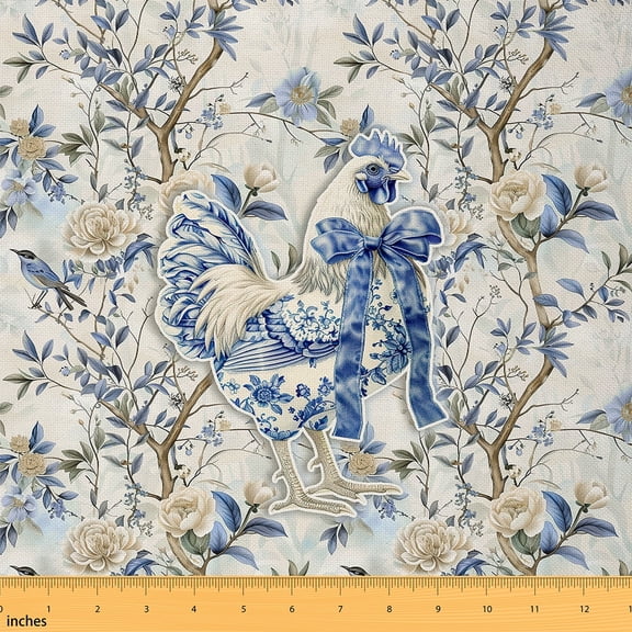 Feelyou Rustic Bow Rooster Fabric by the Yard 1 Yard for Kids, Vintage Floral Room Decor Fabric by the Yard, Southwestern Style Fabric for Sewing, Super Cozy Room Decor