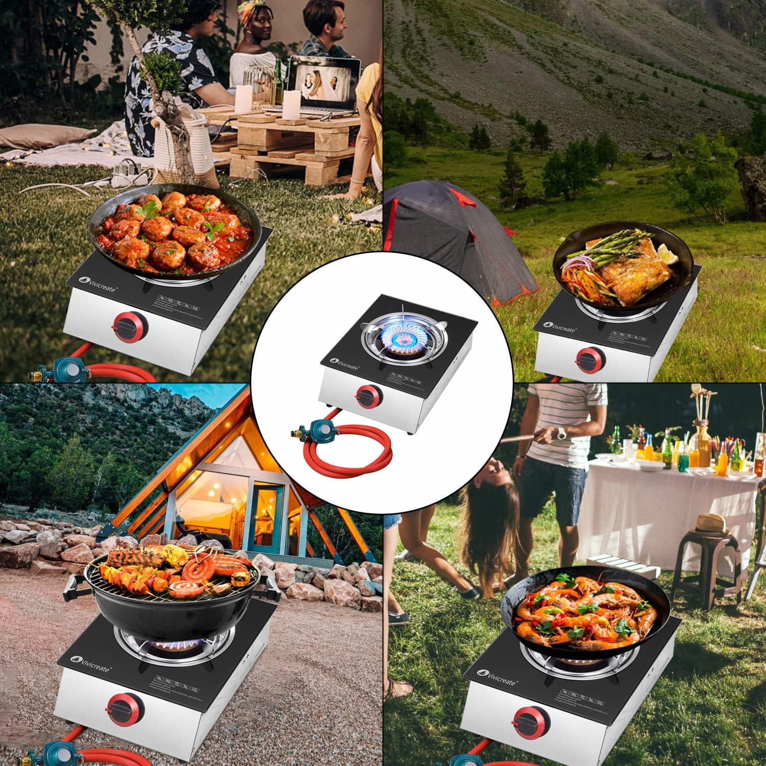 Vivicreate Glass Stove 15000 BTU auto ignition garden camping party propane grill stove cooker burner