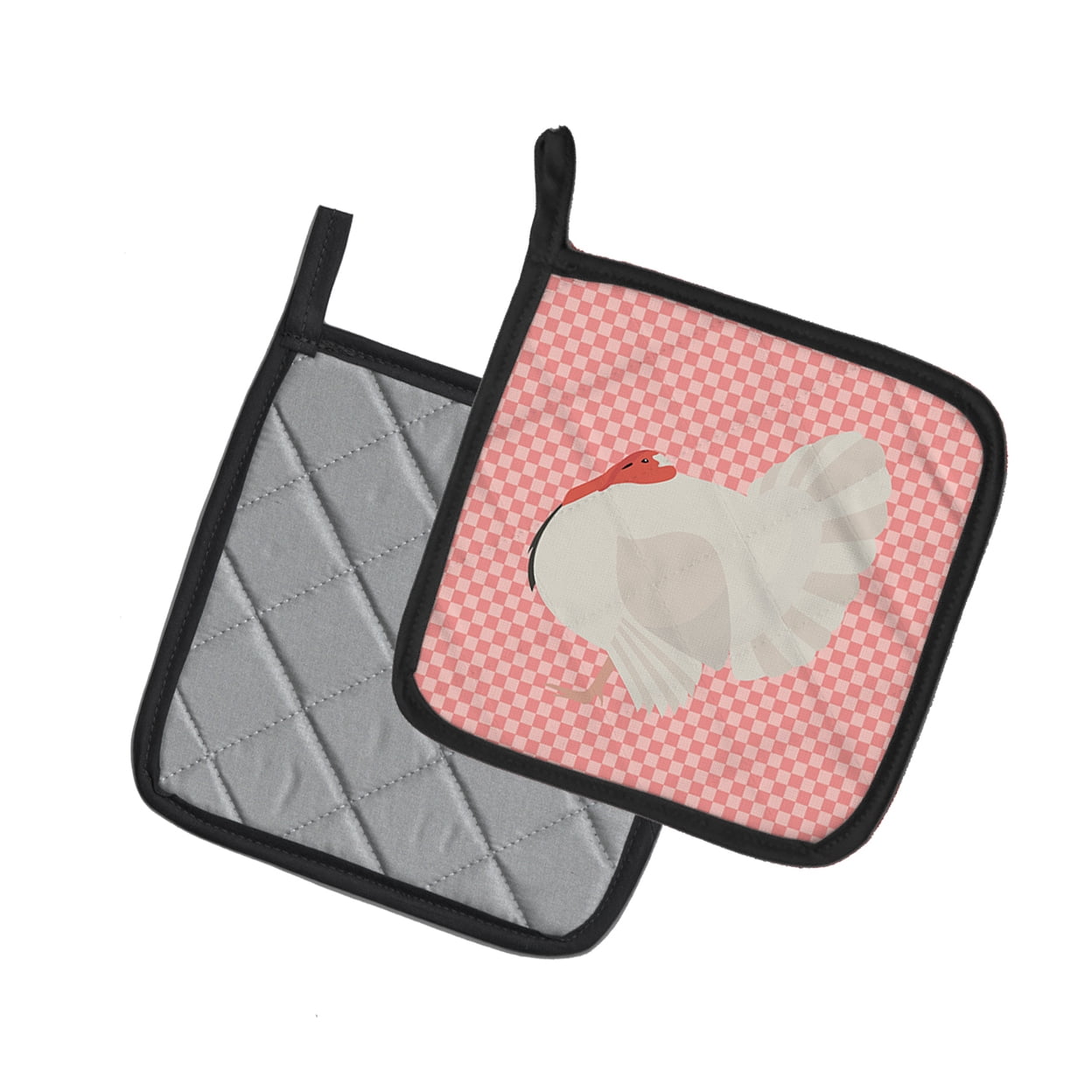 Caroline's Treasures White Holland Turkey Pink Check Pair of Pot Holders