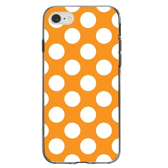 DistinctInk Clear Shockproof Hybrid Case for iPhone 7 8 SE (2020 Model) 4.7" Screen TPU Bumper Acrylic Back Tempered Glass Screen Protector - White & Orange Polka Dots