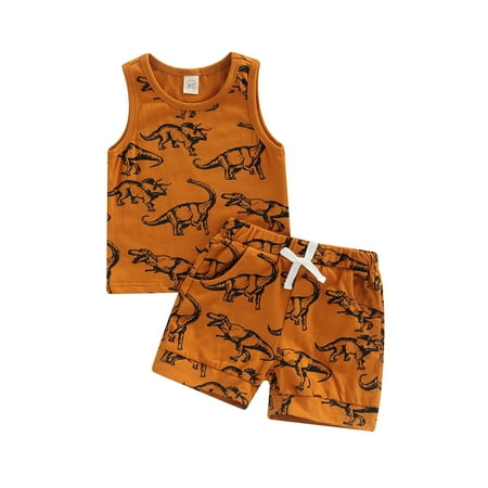 

Liliz Baby Boys Shorts Set Dinosaur Print Tank Top with Elastic Waist Shorts Summer Outfit
