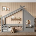 thumbnail image 2 of Bellemave Full House Floor Bed with Window and Shelf, Solid Wood Montessori Bed with Roof, Low to Ground House Bed with High Fence for Bedroom, Grey, 2 of 8