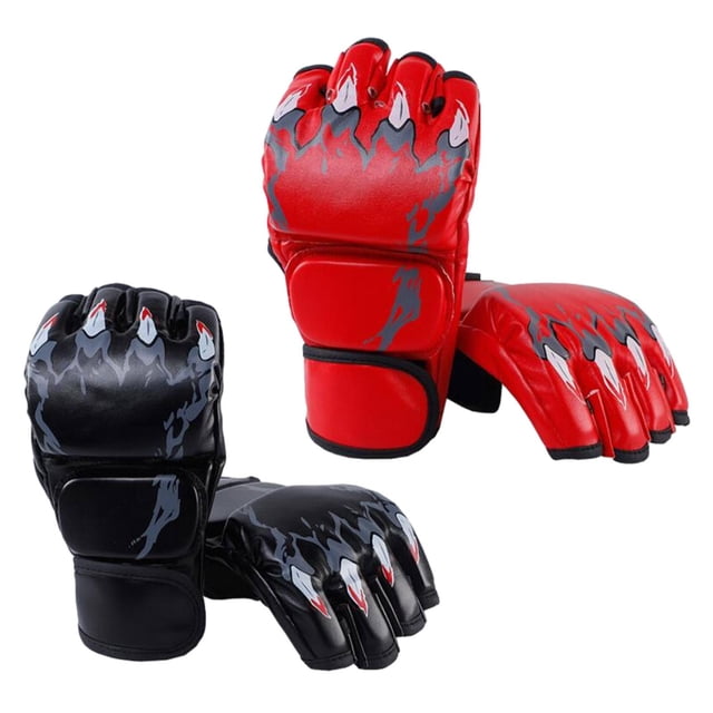 QualitChoice 2 Paires Gants Mma Gants Demi-Doigts Boxe pour Entraînement Sanda Sac de Frappe Rouge et Bleu Rouge et Noir G
