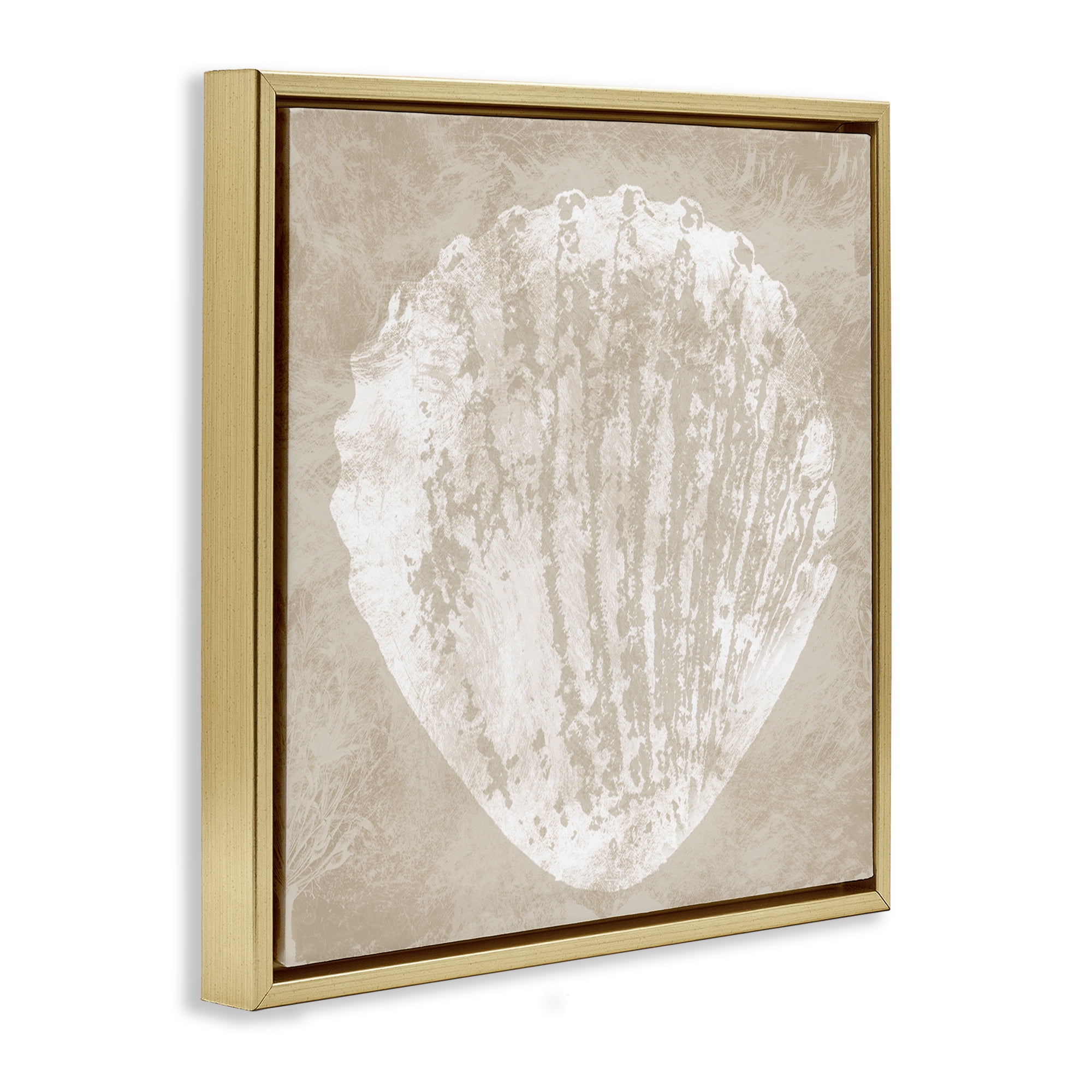 Stupell Industries Rustic Distressed Seashell Nautical & Beach Painting Gold Floater Framed Canvas Art Print Wall Art, 18 x 18