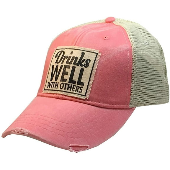 Drinks Well with Others Women Trucker Hats - Cute Baseball Caps for Women with Funny Sayings Coral