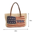 thumbnail image 2 of Woven Straw Beach Tote Bag, 20x14 Inch USA Flag Printed Purse, Leather Handle Shoulder Handbag for Women Summer Vacation, Seaside Shopping and Daily Outdoor Carry Use, 2 of 5