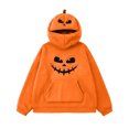 thumbnail image 5 of Womens Halloween Sweatshirts Pumpkin Mask Zip Hooded Oversized Cute Pullover Sweatshirt with Front Pocket Orange 06 L, 5 of 6