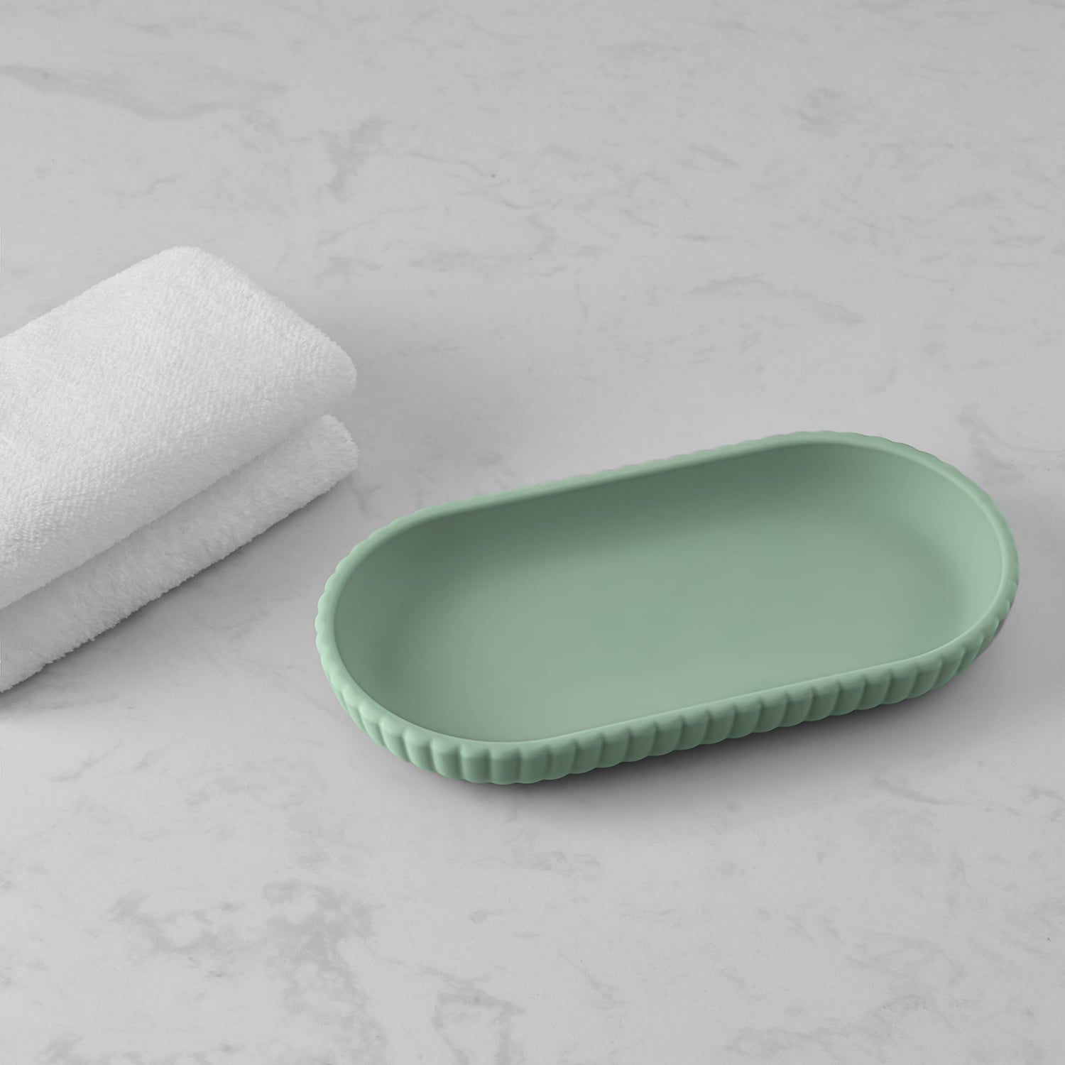 Mainstays Rubberized Plastic Ribbed Accessory Tray, Green