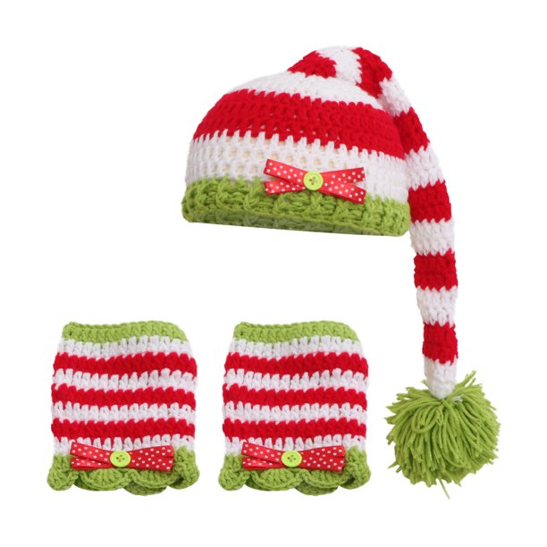 KAKOWELY Gorro de ganchillo hecho a mano para bebé recién nacido, estilo navideño, accesorios para fotografía de bebé