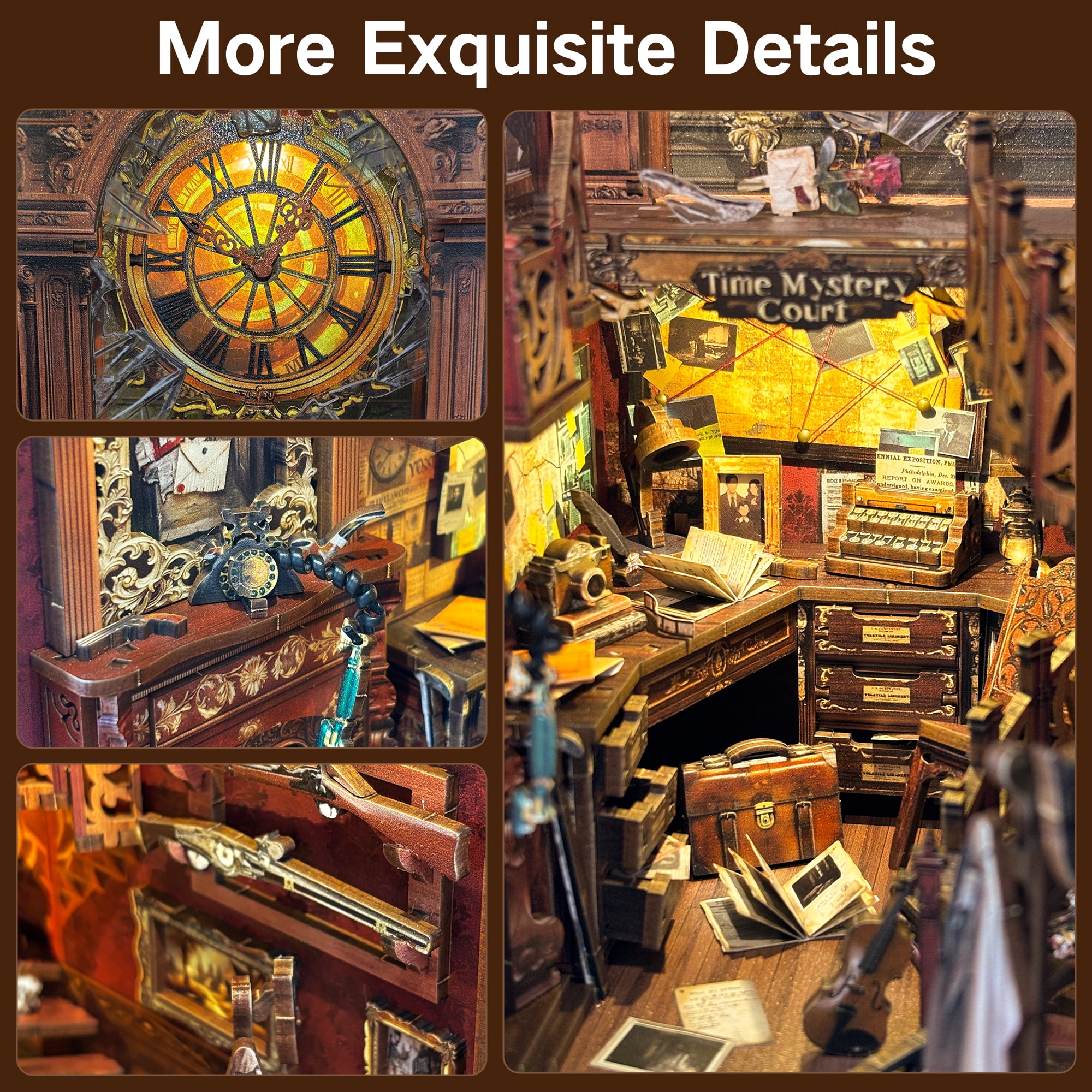 BELEEV Book Nook Kit,3D Wooden Puzzle DIY Miniature House Kit,Miniature Dollhouse Bookshelf Insert Decor,Bookend Model Kit for Adults Teens Beginners,Birthday Gifts - Chimes of Mystery
