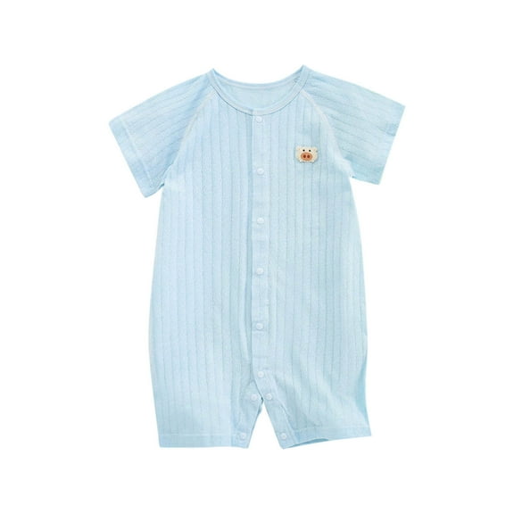 TFEOQRY Infant Boys Girls Cotton Romper Short Sleeve Solid Color T-Shirt Round Neck Jumpsuit Rompers Light Blue