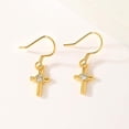 thumbnail image 2 of 1 Pair Golden Brass Dangle Earrings with Clear Cubic Zirconia 26x17mm, 2 of 4