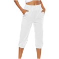 thumbnail image 1 of fartey Cotton Linen Capri Pants Women Roomy Comfy Pockets Elastic Waist Pants Solid Color Lounge Breathable Cinch Bottom Sweatpants, 1 of 6