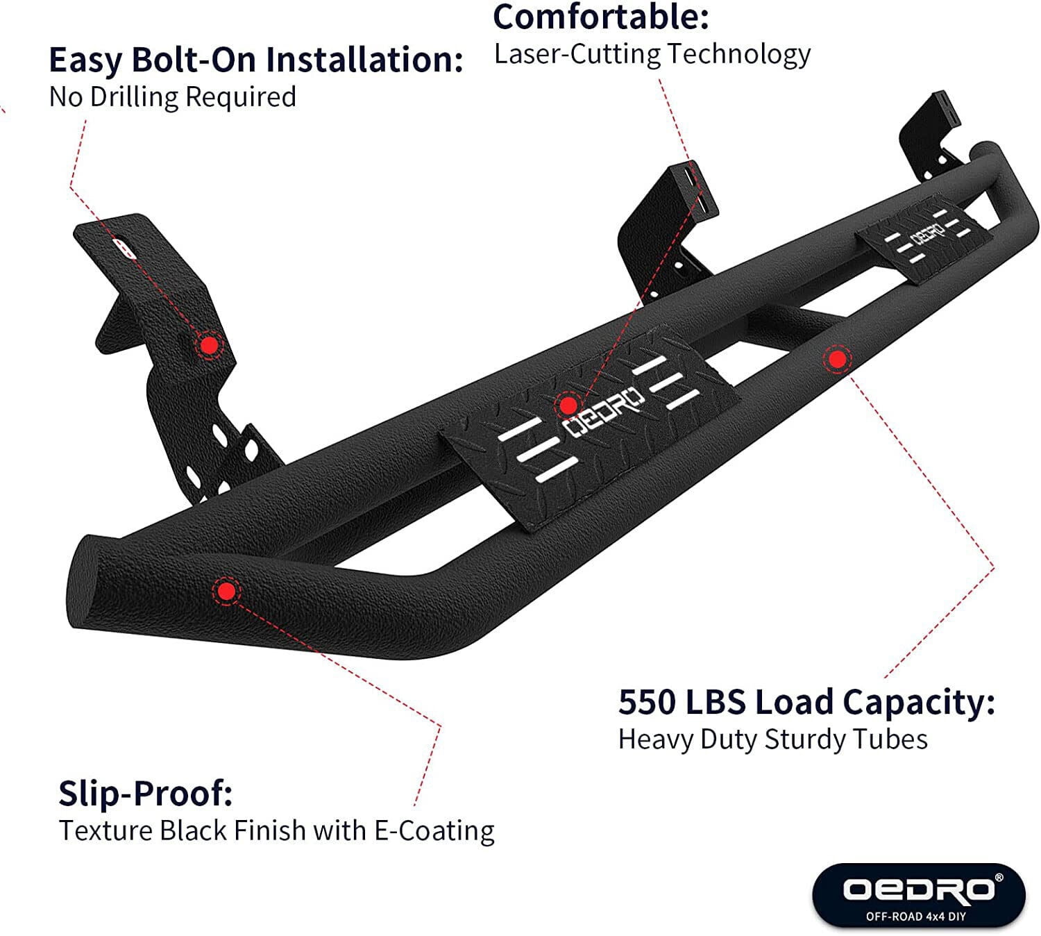 RVNI 6" Running Boards Side Step For 2005-2023 Toyota Tacoma Double Cab, Textured Black Rails Tube Nerf Bars
