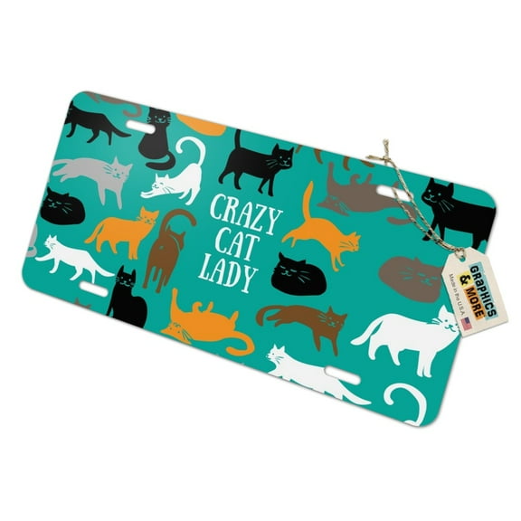 Crazy Cat Lady Teal Orange Black Brown Novelty Metal Vanity Tag License Plate