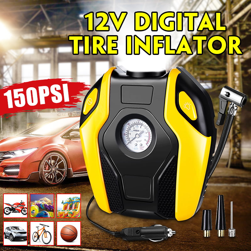 DC 12V Portable Air Compressor 150PSI with Dual-Powered Cylinder for Fast Pumping Tire & Auto Shut-Off Technology Plug & Play from Battery Clamp with LED Light 4350287842 Miady Digital Tire Inflator 