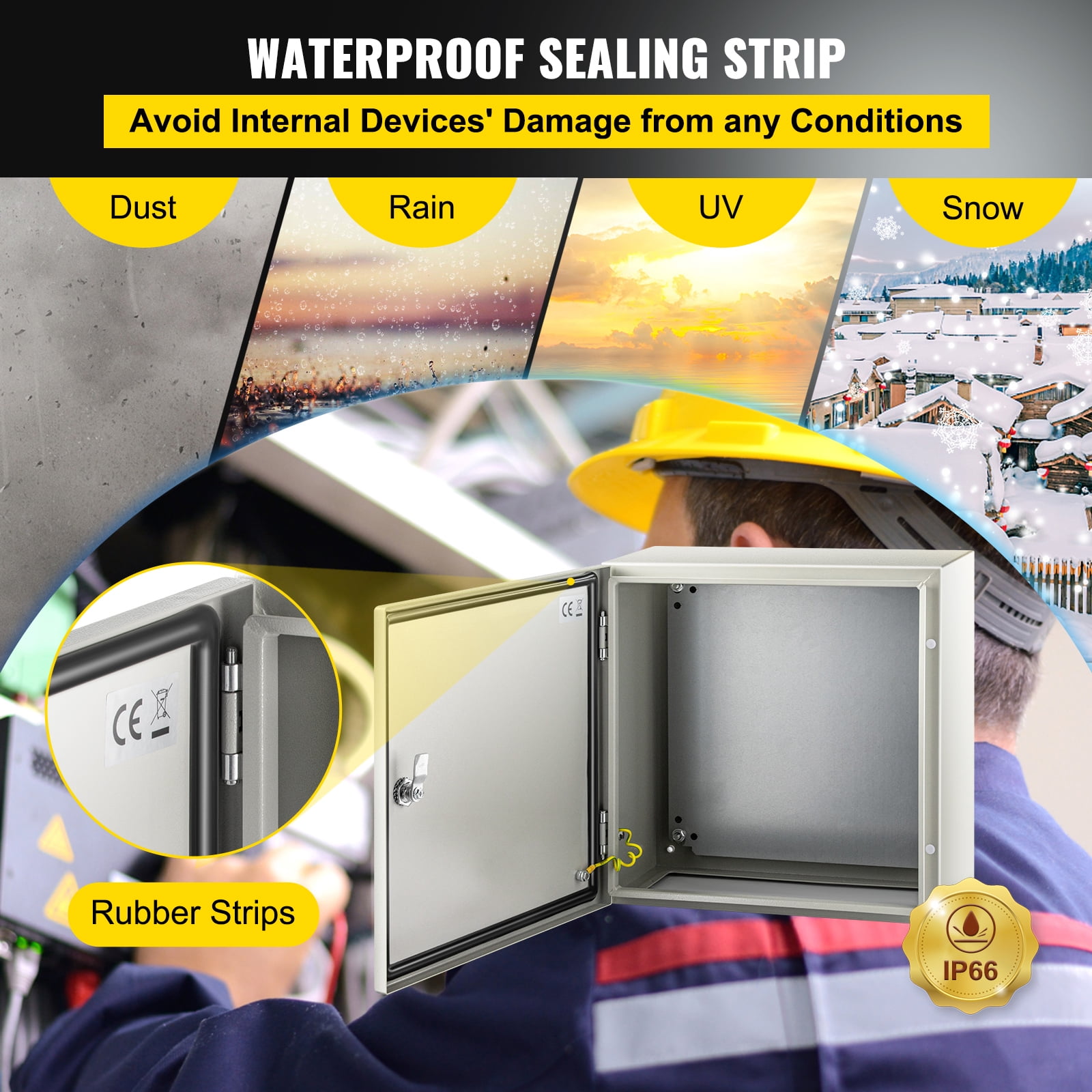 KFFKFF NEMA Steel Housing, 16 x 16 x 8'' NEMA 4X Steel Electric Casing, IP66 Resistant to Water & Dust, Exterior/Interior Electric Connection Box, with Fixing Panel