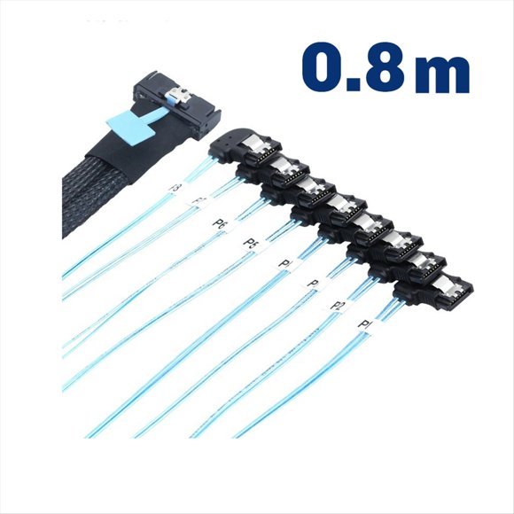 MCIO 74P 8X 8I SAS SFF-8654 8I PCI-E Ultraport Slimline 5.0 à 8X SATA 7P Câble Adaptateur Femelle 90 Degrés 0.8M
