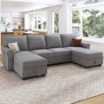 thumbnail image 6 of HONBAY Modern U-Shaped Sectional Couch Set with Storage Space and Storage Ottomans for Living Room, Light Grey, 6 of 8
