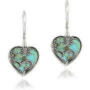 Created Turquoise and Marcasite Sterling Silver Heart Drop Earrings
