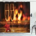 thumbnail image 1 of Fireplace Shower Curtain, Cozy Romantic Photo with Champagne Glasses on Blurred Log Fire Backdrop, Fabric Bathroom Set with Hooks, 69W X 75L Inches Long, Vermilion and Ginger, by Ambesonne, 1 of 3