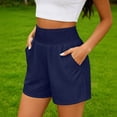 thumbnail image 2 of Womens Summer Shorts Casual Elastic High Waisted Bermuda Shorts Knee Length Loose Beach Shorts with Pockets (L, Navy), 2 of 9