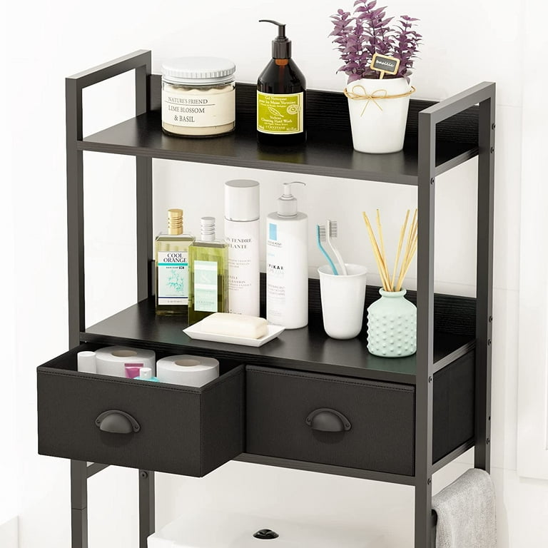 3 Tier Freestanding Bathroom Shelf with Drawer Toilet Paper Storage Stand, Black