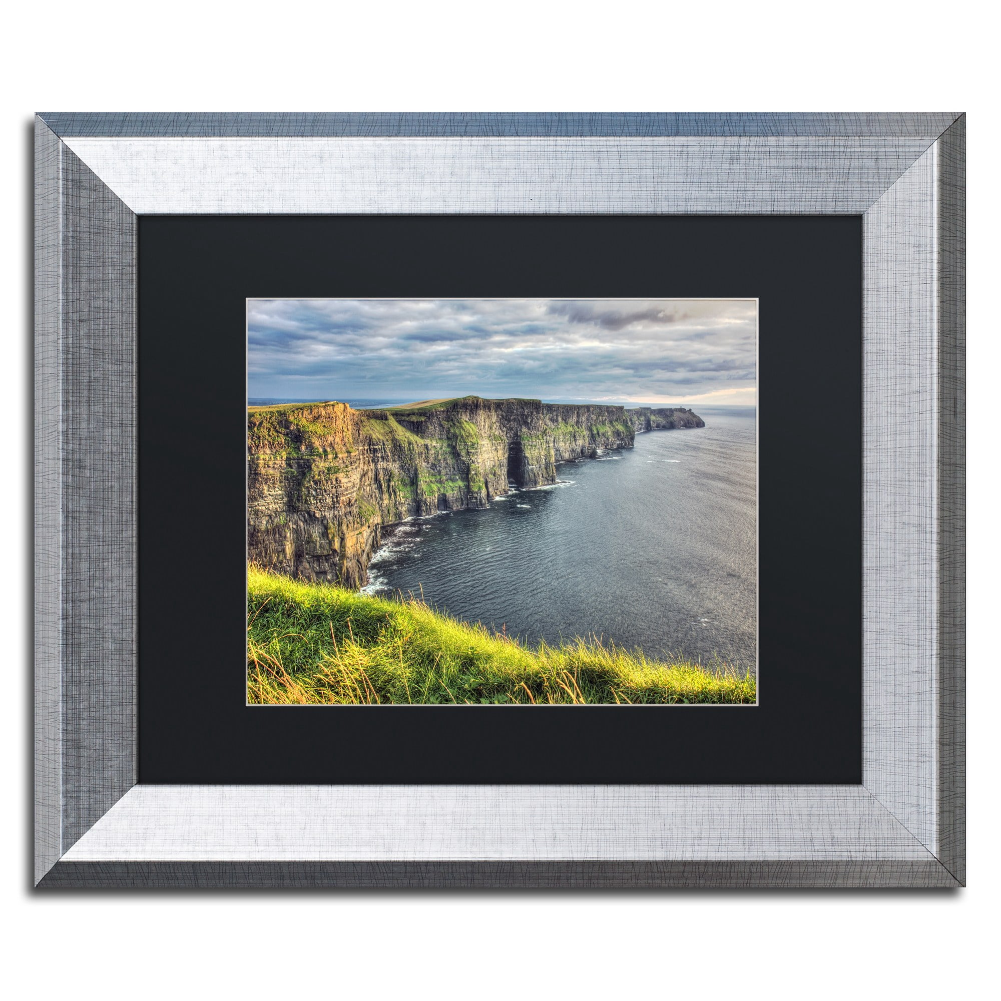 Trademark Fine Art "Cliffs of Moher Ireland" Canvas Art by Pierre Leclerc Black Matte, Silver Frame