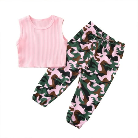 

baby girl clothes Kids Baby Sleeveless Ribbed Vest Tops Camouflage Pants Outfits