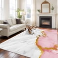 thumbnail image 3 of Pink Gold Marble Washable Living Room Rugs 5'x8', Abstract Wave Low Pile Throw Large Area Rug Non-Slip Sturdy Edge Binding Carpet for Living Room Kitchen Office, 3 of 9