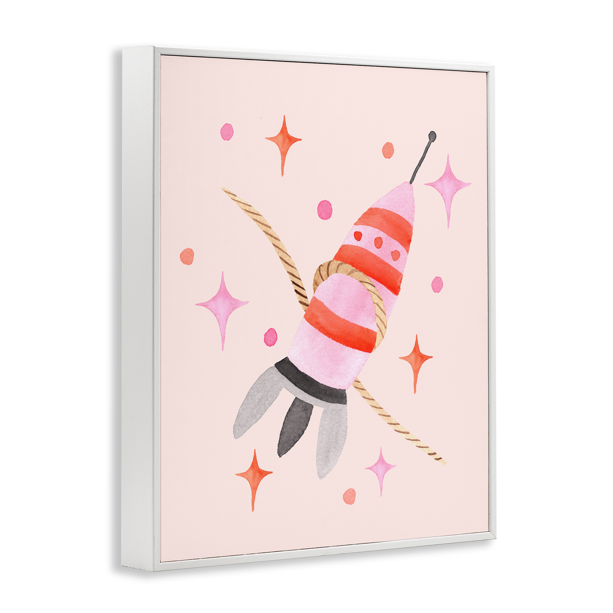 Spaceship with Lasso White Framed Giclee Art, design by Nina Jacobs
