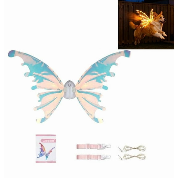 Cozilinen LED Light Up Pet Wings with Flapping Motion & Music, Glowing Butterfly Costume for Medium Large Dogs