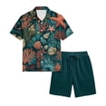 thumbnail image 5 of longantii Men's Sets Elastic Button Down Hawaiian Tops and Shorts Comfy Short Sleeve Beach Blouses and Shorts 2026 Shirt and Beach Shorts Sets Turquoise XXL, 5 of 6