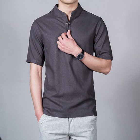 Men's Sports Shirts Men's Short-sleeved Cotton And Hemp Resistant Stand Collar Lapel Slim T-shirt Bottom Shirt Fashion Sports Casual Shirt Tops Daily Top Blouse