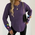 thumbnail image 6 of Floral Crewneck Sweaters Womens Fall Chunky Knit Pullover Tops Loose Fashion Long Sleeve Ladies Sweater Purple, M, 6 of 6