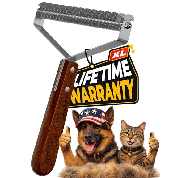 ACDANC Extra Large 2Sided Undercoat Rake for Pets, Dog Brush for Shedding Remove Mats, Dematting Comb, Safe & Gentle Grooming Brush for Medium to Long-Haired Pets, Premium Wooden Handle