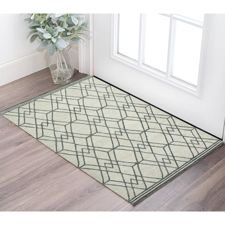 2' X 3' Ivory And Gray Wool Geometric Hand Hooked Area Rug
