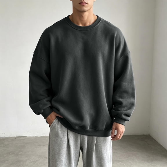 DayScoop Men's Oversized Drop Shoulder Crew Neck Sweatshirt, Loose Fit Long Sleeve Pullover Top, Solid Color Casual Sweatshirt for Daily Streetwear Fall Weekend Outfit
