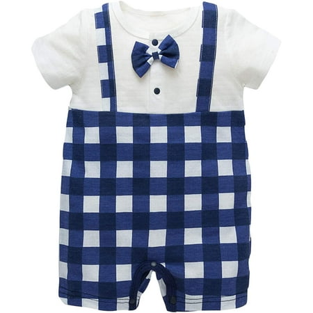 

YOUI-GIFTS Newborn Baby Boy Plaid Romper with Bowknot Toddler Short Sleeve False Two-Piece Jumpsuit