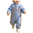 thumbnail image 3 of Linfrsh Newborn Romper Baby Boy Baby Boy Romper Race Car Outfit Infant Long Sleeves Zipper Jumpsuit(Blue,12-18 Months), 3 of 5