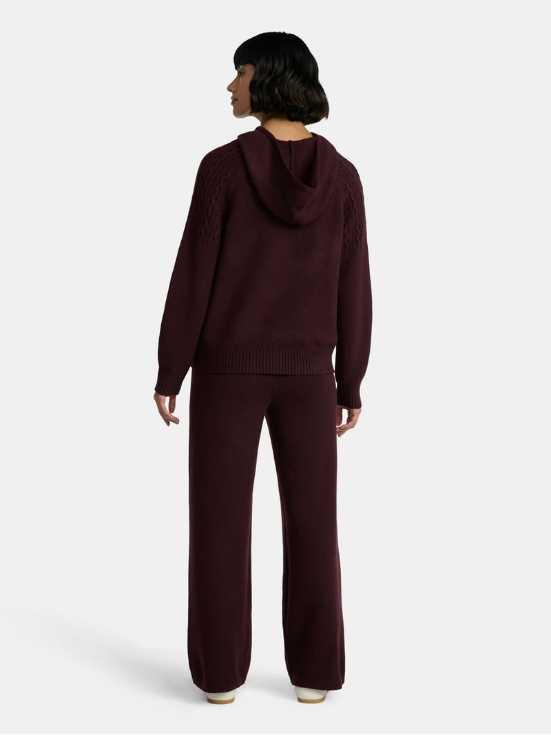Time and Tru Women's Cable Knit Hoodie Sweater and Pants Set, 2