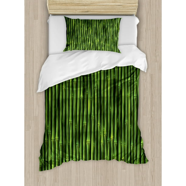 Bamboo Twin Size Duvet Cover Set, Bamboo Stems Pattern Tropical Nature