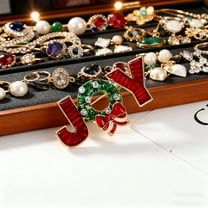 Christmas Joy Letter Brooch - Rhinestone Wreath Enamel Pin, Perfect Gift for Holiday Season，broches para ropa broche pin brooches for ladies halloween pins enamel pins christmas gifts