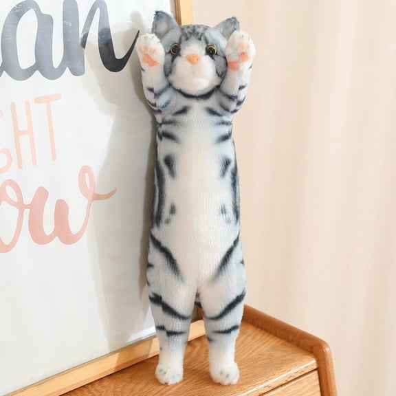 1pcs 9.85in Plush Simulated Standing Cat Doll, Soft Throw Pillows Stuffed Premium Polyester Fiber Sofa Cushion Christmas Party Decor，Gray