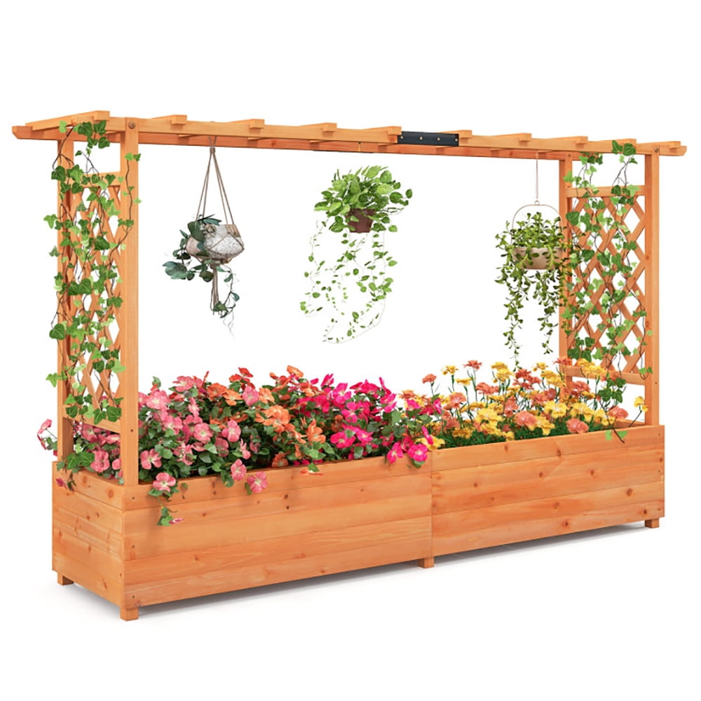 Spaco Raised Garden Bed with Side Trellis Hanging Roof and Planter Box-Orange, Outdoor Elevated Flower Box for Backyard/Patio/Gardener