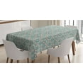 thumbnail image 1 of Afghan Tablecloth, Checkered Squares with Motifs Rhombuses Circles and Stripes, Rectangle Satin Table Cover Accent for Dining Room and Kitchen, 52" X 70", Slate Blue Brown, by Ambesonne, 1 of 2