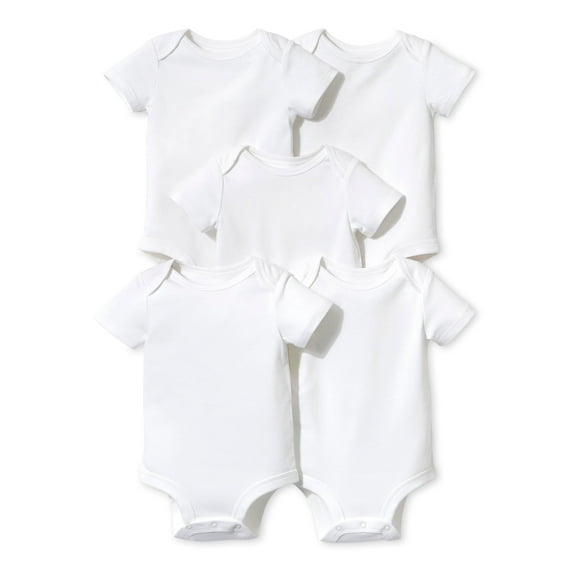 Little Star 100% Organic Cotton 5 Pack White Bodysuit Short Sleeve
