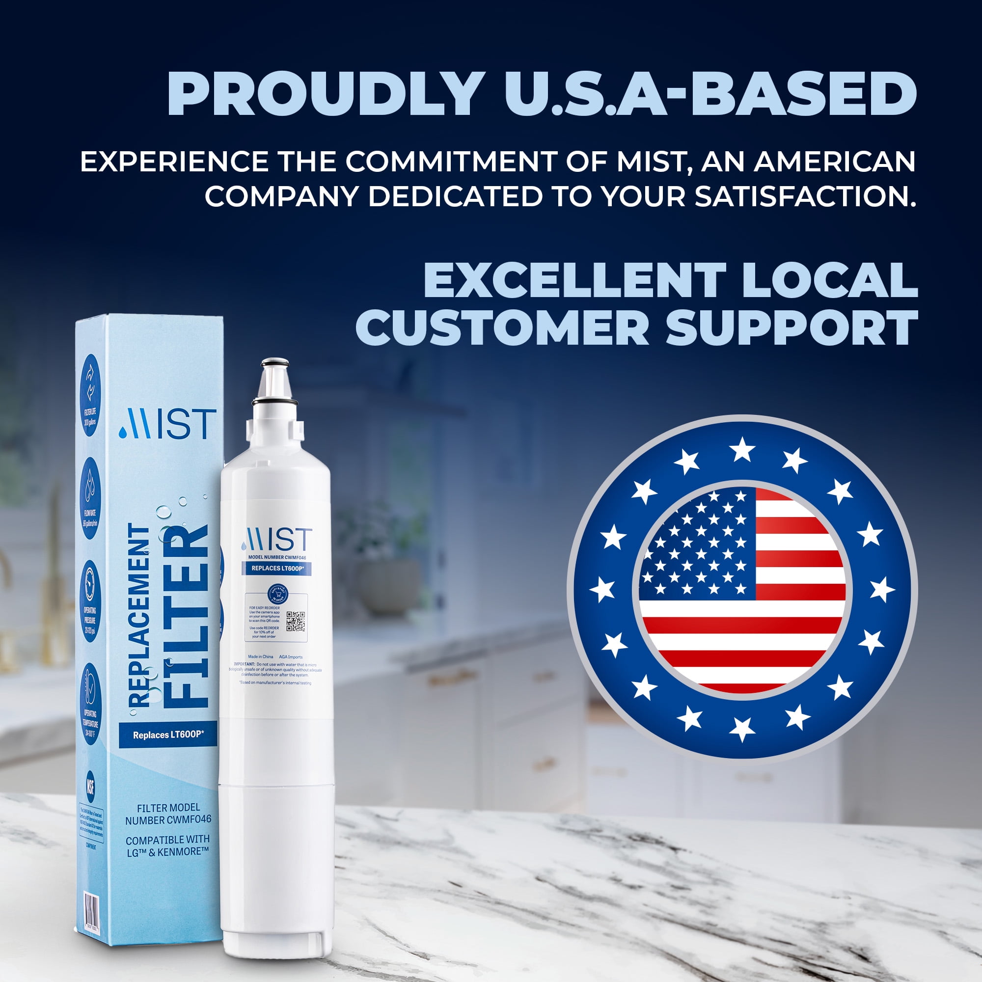 Mist LT600P Refrigerator Water Filter Replacement for LG, Compatible with 5231JA2006A, 5231JA2006B, Kenmore 469990, 5231JA2006E, 5231JA2006F, 46-9990, 3-Pack
