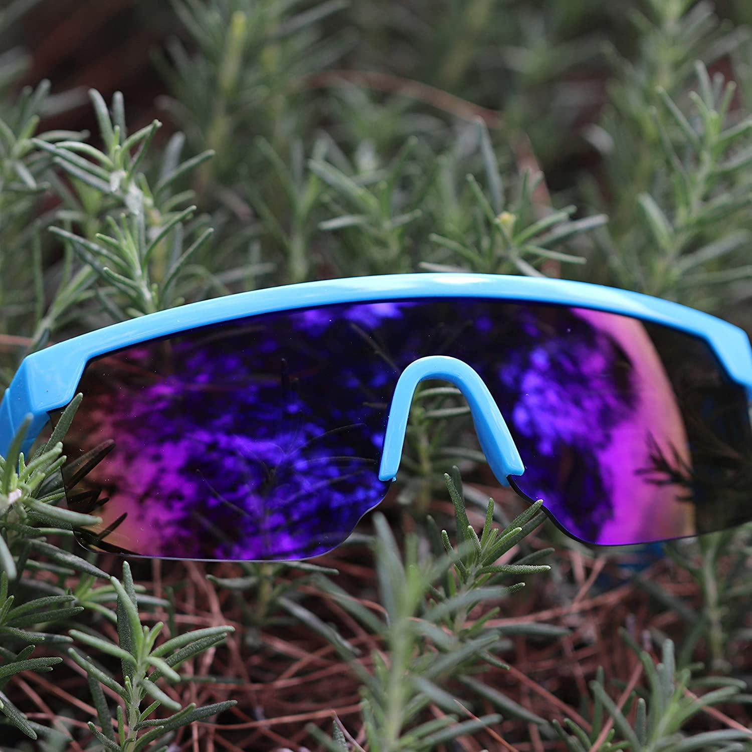 Oversized Semi Rimless Neon Rainbow Mirrored Shield Flat Top